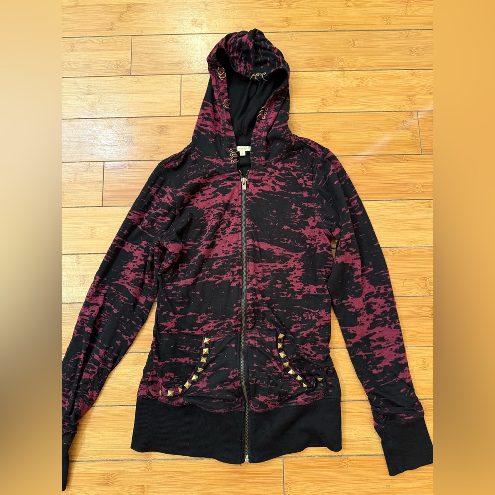Y2K Abbey Dawn Inspired Red black Grunge hoodie with studs & piercings Handmade - Picture 2 of 9